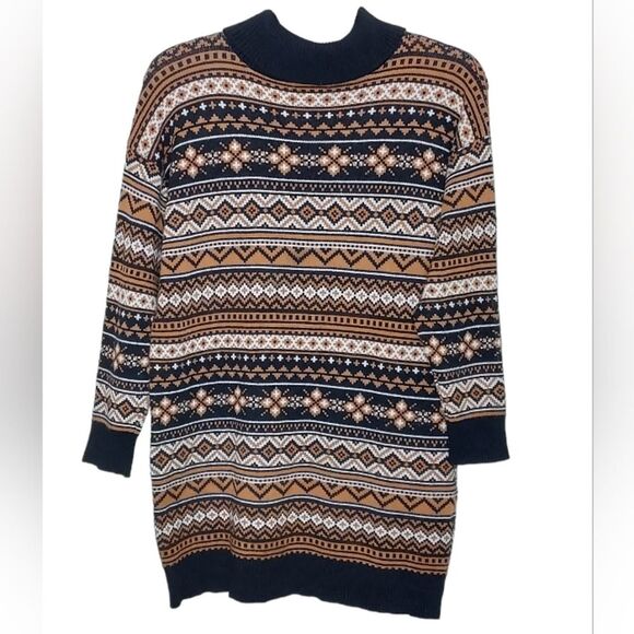 Forever 21+ Womens Plus Size 3X Fair Isle Sweater Mock Neck Dress Tunic - Picture 4 of 6
